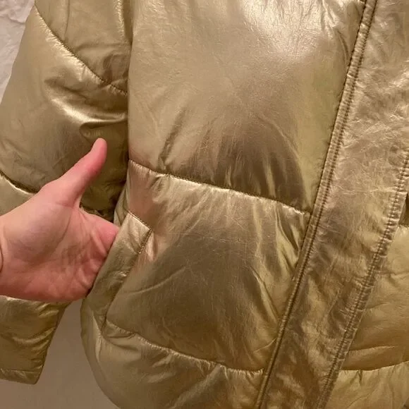 Calvin Klein Gold Hooded Puffer Coat size Small - Picture 10 of 16